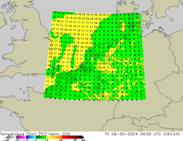 Temperature (2m) Harm .025 Th 09.05.2024 06 UTC