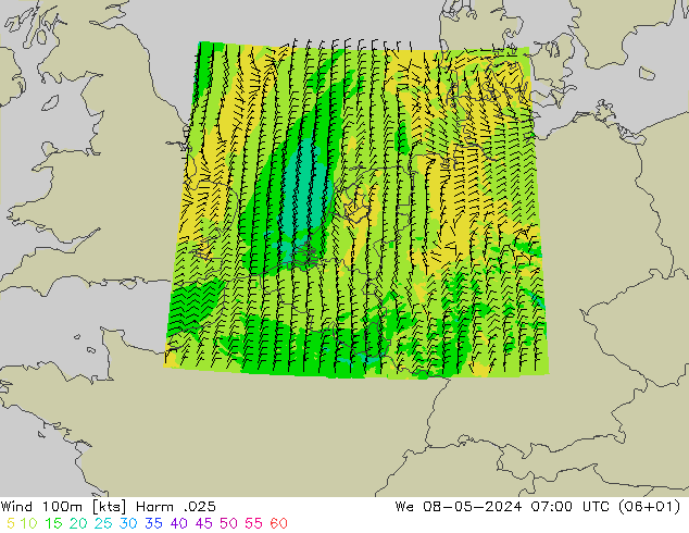 ветер 900 гПа Harm .025 ср 08.05.2024 07 UTC