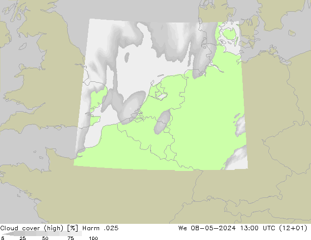 Cloud cover (high) Harm .025 We 08.05.2024 13 UTC