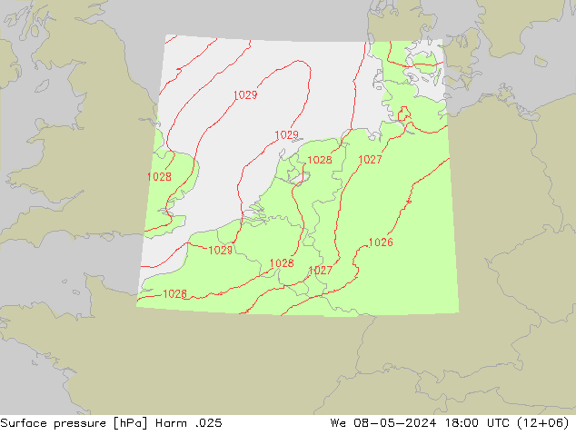 приземное давление Harm .025 ср 08.05.2024 18 UTC