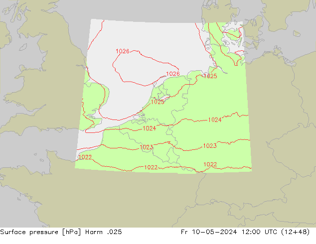 Surface pressure Harm .025 Fr 10.05.2024 12 UTC