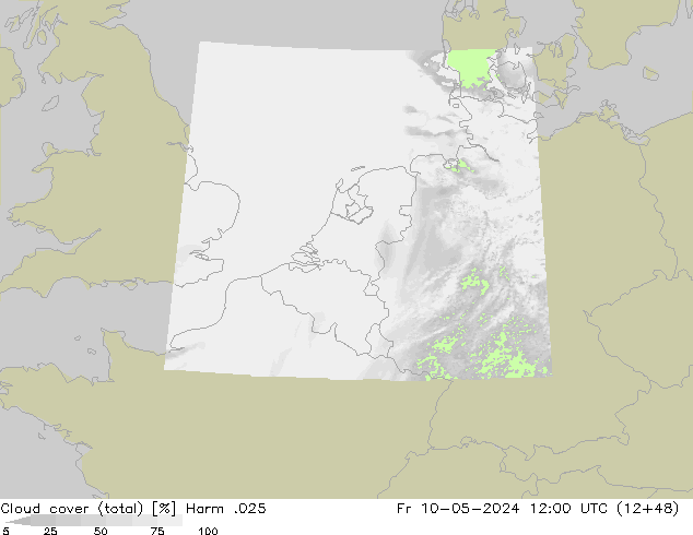Cloud cover (total) Harm .025 Fr 10.05.2024 12 UTC