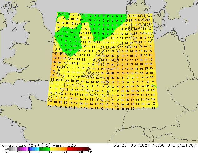 温度图 Harm .025 星期三 08.05.2024 18 UTC