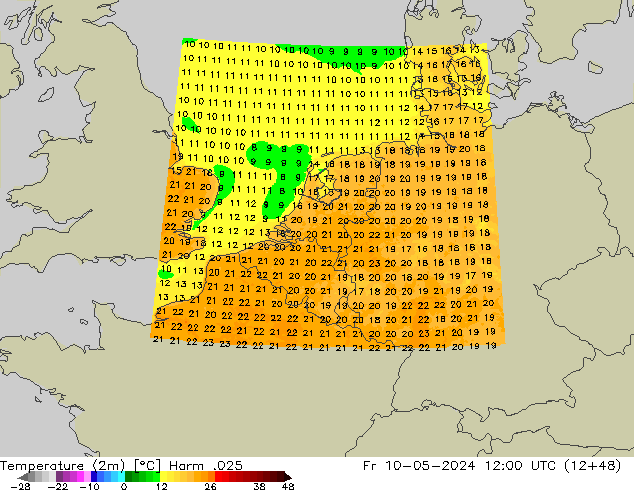 Temperaturkarte (2m) Harm .025 Fr 10.05.2024 12 UTC