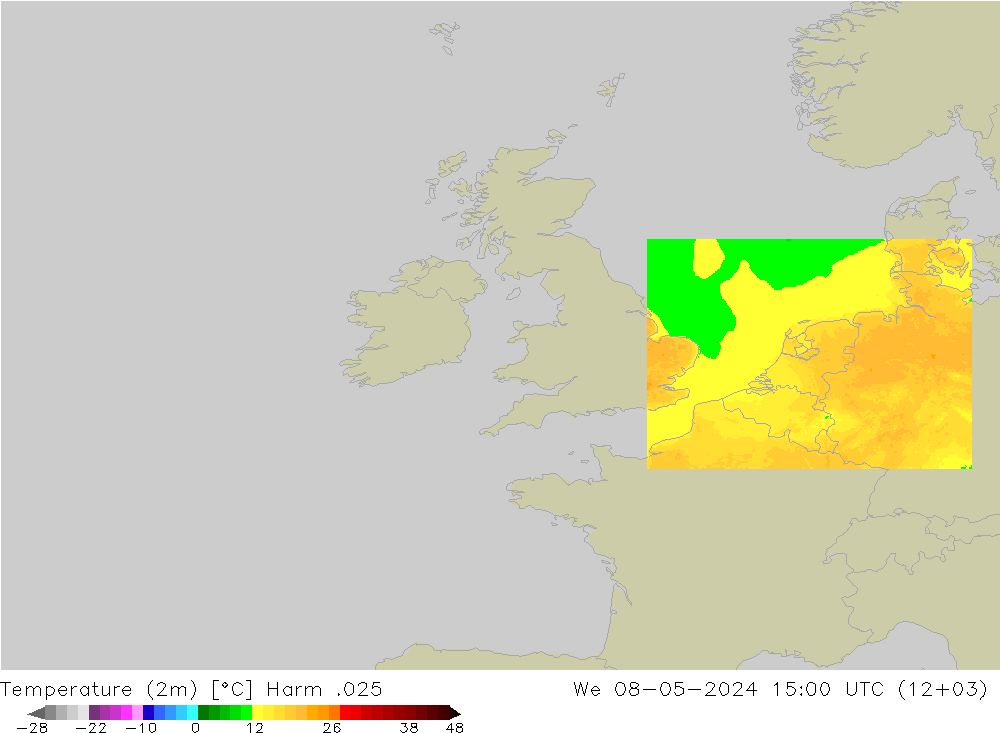 Temperature (2m) Harm .025 We 08.05.2024 15 UTC