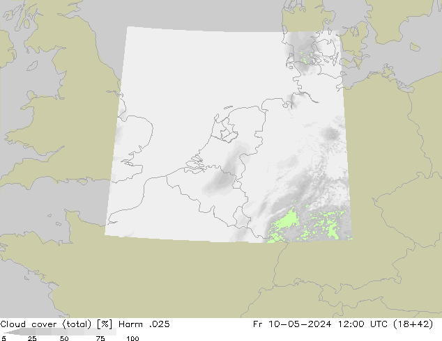 Cloud cover (total) Harm .025 Fr 10.05.2024 12 UTC