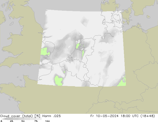 Cloud cover (total) Harm .025 Pá 10.05.2024 18 UTC