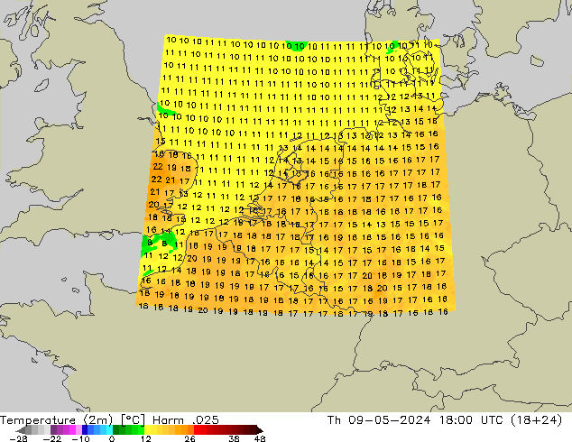 Temperature (2m) Harm .025 Th 09.05.2024 18 UTC