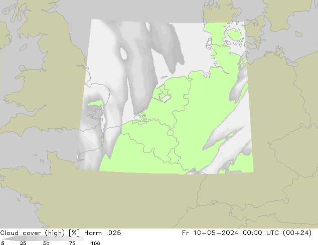 Cloud cover (high) Harm .025 Fr 10.05.2024 00 UTC