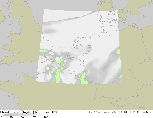 Cloud cover (high) Harm .025 Sa 11.05.2024 00 UTC