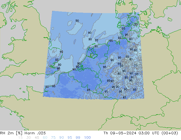 Humidité rel. 2m Harm .025 jeu 09.05.2024 03 UTC