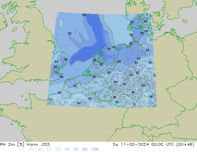 Humidité rel. 2m Harm .025 sam 11.05.2024 00 UTC