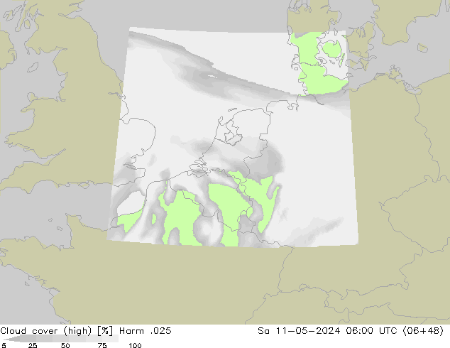Cloud cover (high) Harm .025 Sa 11.05.2024 06 UTC