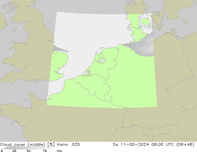 Cloud cover (middle) Harm .025 Sa 11.05.2024 06 UTC