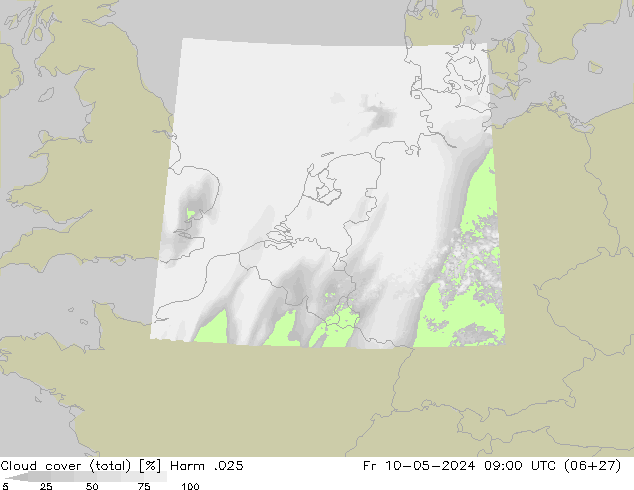 Cloud cover (total) Harm .025 Pá 10.05.2024 09 UTC