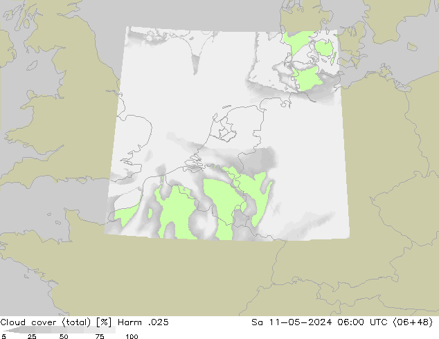 Cloud cover (total) Harm .025 Sa 11.05.2024 06 UTC