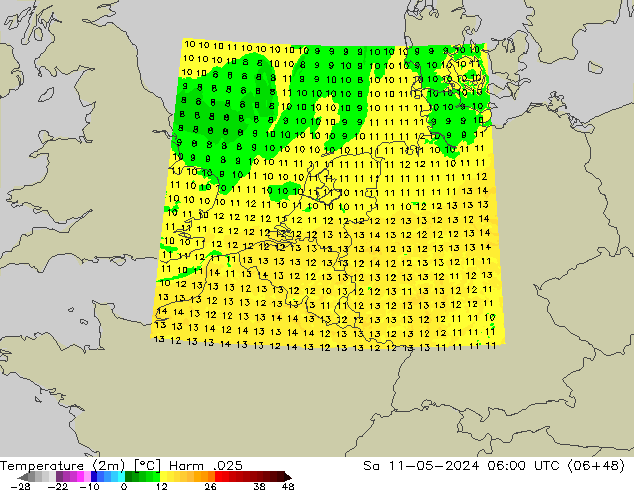 карта температуры Harm .025 сб 11.05.2024 06 UTC