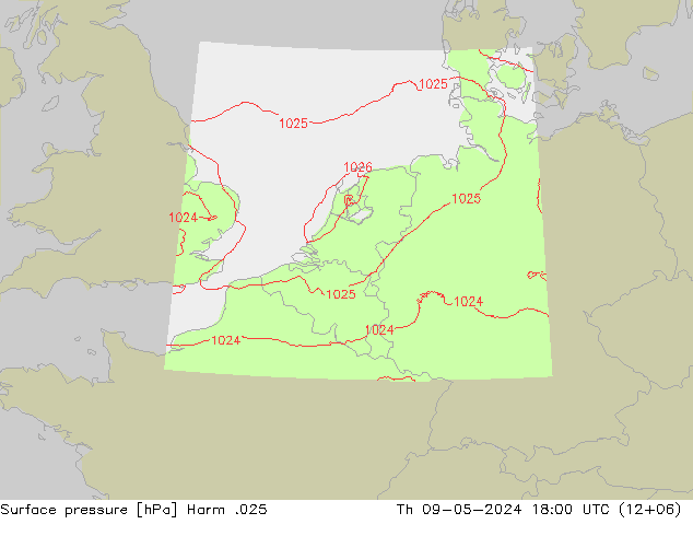 地面气压 Harm .025 星期四 09.05.2024 18 UTC