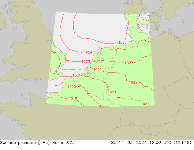 Pressione al suolo Harm .025 sab 11.05.2024 12 UTC