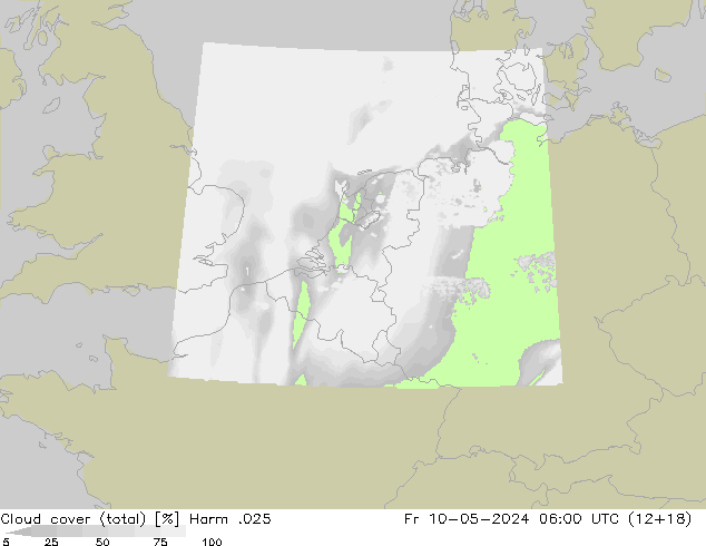 Cloud cover (total) Harm .025 Fr 10.05.2024 06 UTC