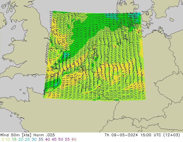 Wind 50m Harm .025 Th 09.05.2024 15 UTC