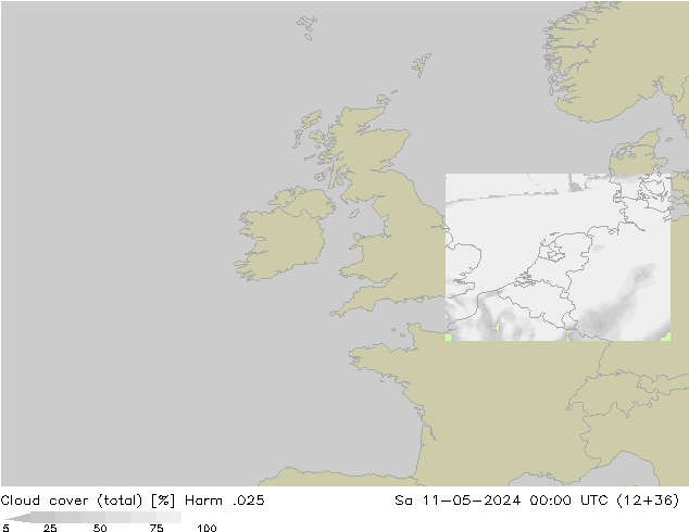 Cloud cover (total) Harm .025 Sa 11.05.2024 00 UTC