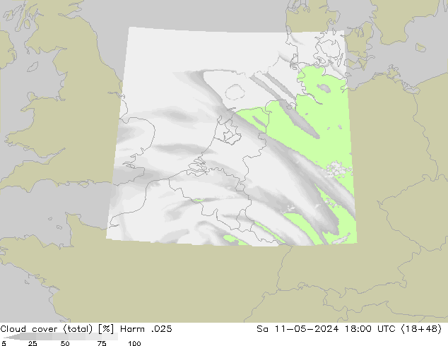 Cloud cover (total) Harm .025 Sa 11.05.2024 18 UTC