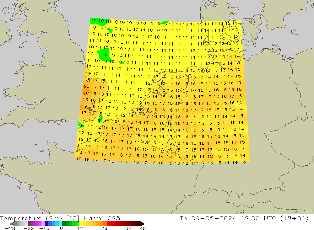Sıcaklık Haritası (2m) Harm .025 Per 09.05.2024 19 UTC