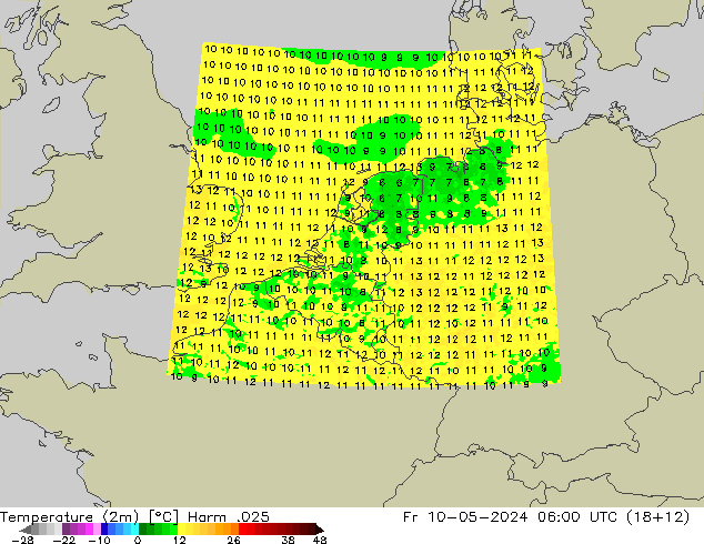 Temperature (2m) Harm .025 Fr 10.05.2024 06 UTC