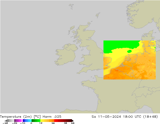 Temperatura (2m) Harm .025 sab 11.05.2024 18 UTC