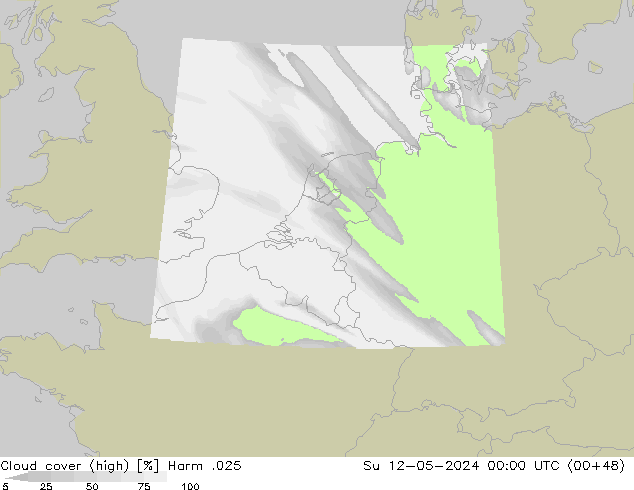Cloud cover (high) Harm .025 Su 12.05.2024 00 UTC