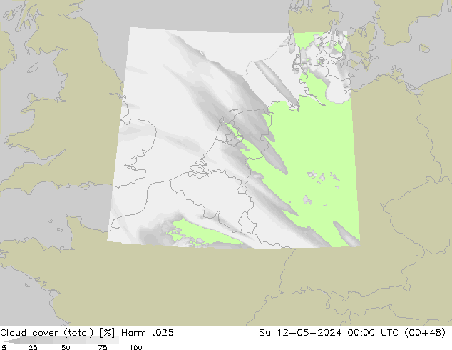 Cloud cover (total) Harm .025 Su 12.05.2024 00 UTC