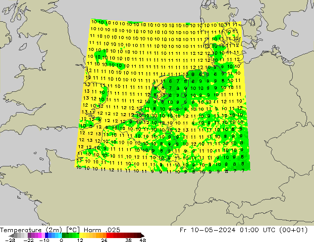 Sıcaklık Haritası (2m) Harm .025 Cu 10.05.2024 01 UTC