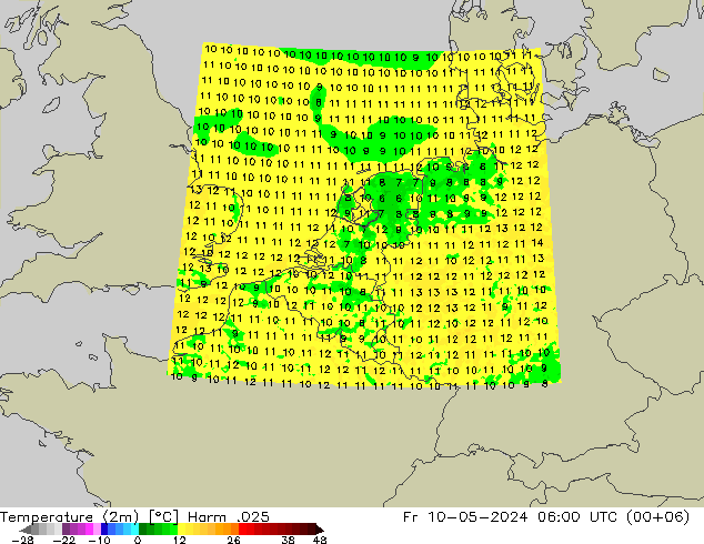 mapa temperatury (2m) Harm .025 pt. 10.05.2024 06 UTC
