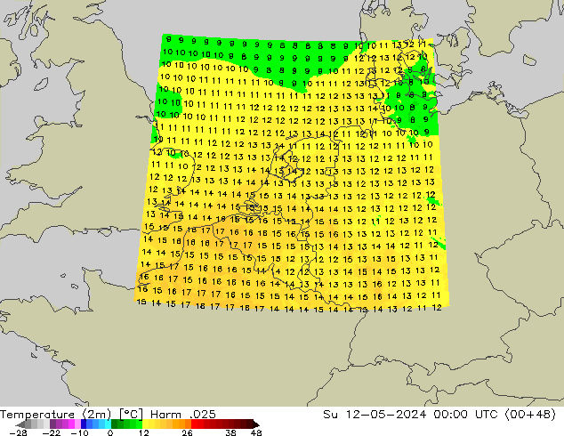 Temperaturkarte (2m) Harm .025 So 12.05.2024 00 UTC