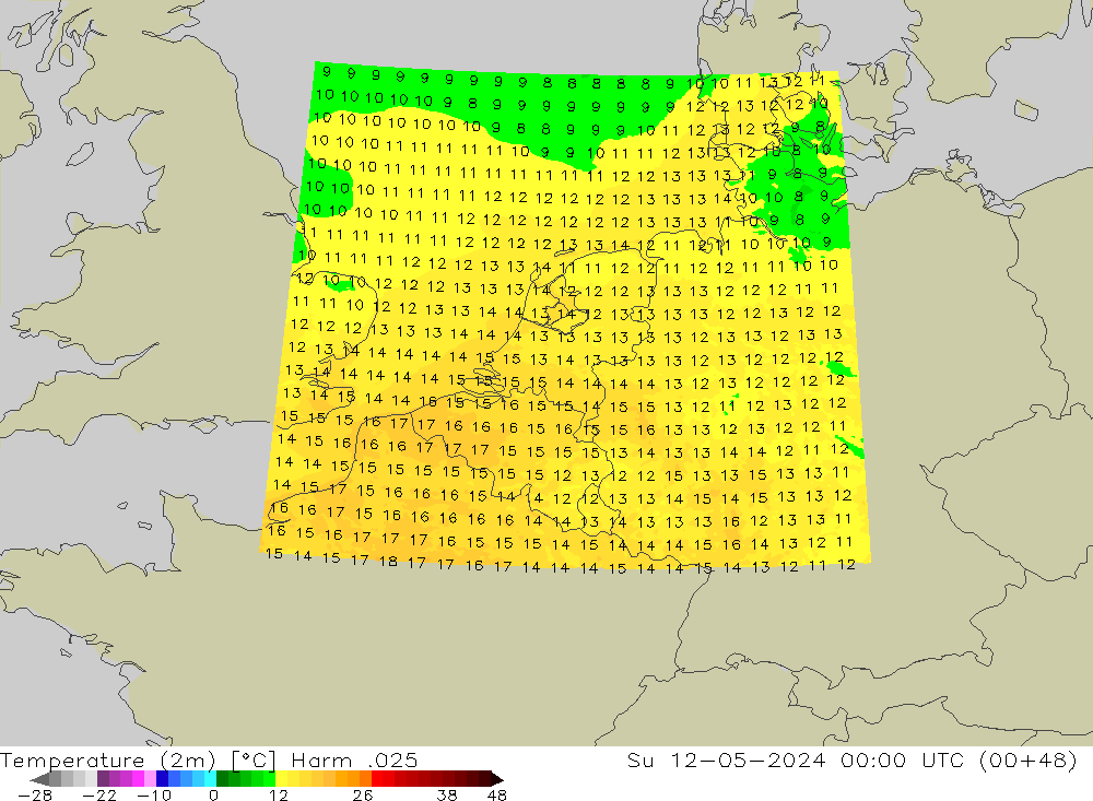 Temperatura (2m) Harm .025 dom 12.05.2024 00 UTC
