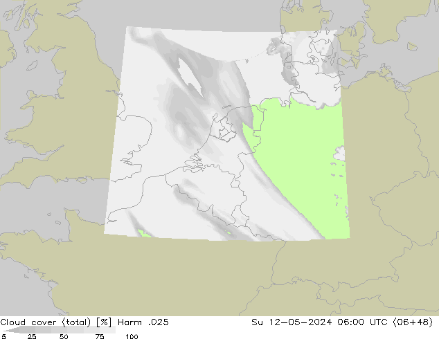 Cloud cover (total) Harm .025 Su 12.05.2024 06 UTC