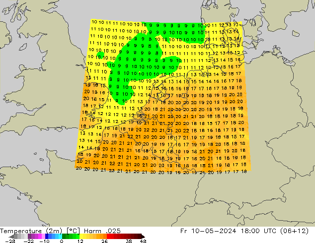 Temperature (2m) Harm .025 Fr 10.05.2024 18 UTC