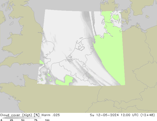 Cloud cover (high) Harm .025 Su 12.05.2024 12 UTC