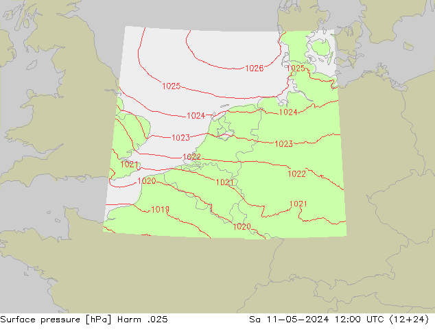 地面气压 Harm .025 星期六 11.05.2024 12 UTC