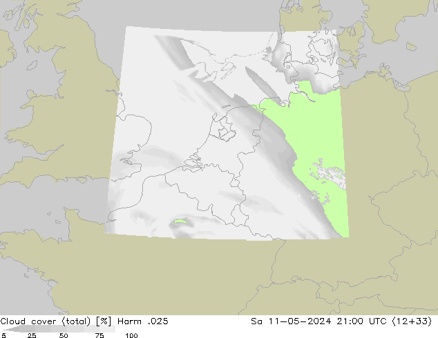 Cloud cover (total) Harm .025 Sa 11.05.2024 21 UTC