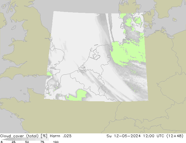 Cloud cover (total) Harm .025 Ne 12.05.2024 12 UTC