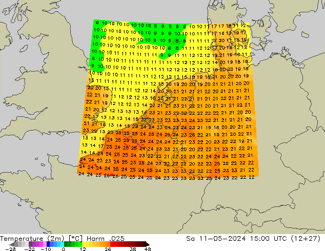 Sıcaklık Haritası (2m) Harm .025 Cts 11.05.2024 15 UTC