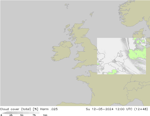Cloud cover (total) Harm .025 Su 12.05.2024 12 UTC