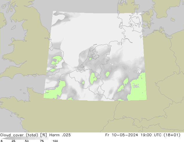 Cloud cover (total) Harm .025 Fr 10.05.2024 19 UTC