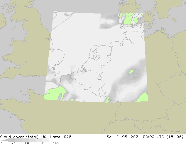 Cloud cover (total) Harm .025 Sa 11.05.2024 00 UTC