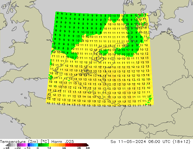 Temperature (2m) Harm .025 Sa 11.05.2024 06 UTC