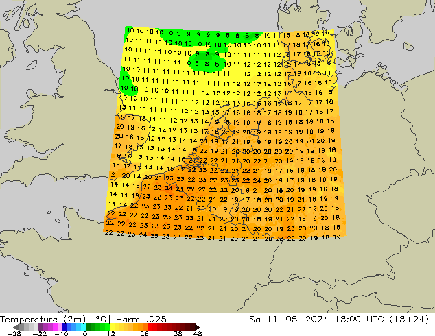 Temperature (2m) Harm .025 Sa 11.05.2024 18 UTC