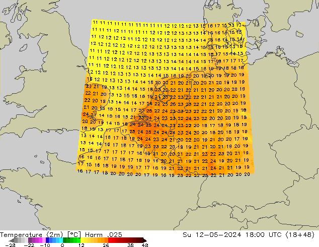 Temperaturkarte (2m) Harm .025 So 12.05.2024 18 UTC