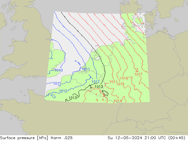 Pressione al suolo Harm .025 dom 12.05.2024 21 UTC